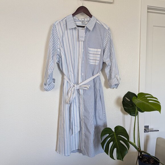 NWT Croft & Barrow Mixed-Stripe Shirt Dress Poplin Work Vacation White Blue 1X - Picture 14 of 15